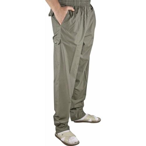 Berat New Luxury Linen Khaki Mens Shalwar - Hajj Umrah Trousers are Elastic Shalwar, no Waist Problems It is a fabric of type