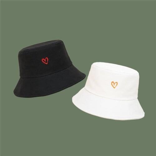 New Style Fashion Joker Love Heart Bucket Hat Fisherman Hat Outdoor Travel Hat Sun Cap Hats for Men and Women 57