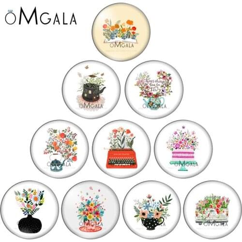 Colorful Vase Flowers Paintings 10pcs 12mm/14mm/16mm/18mm/20mm/25mm Round photo glass cabochon demo flat back Making findings