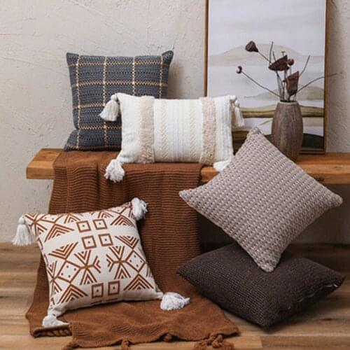 1Pc Luxury Cushion Cover Bohemian Geometric Tassel Square Pillowcase Home Decoration Tufted Woven Cover Sofa Living Room Decor