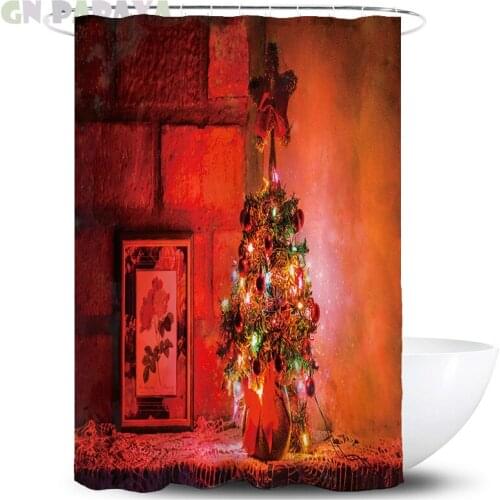 Christmas tree Curtains Waterproof bathroom Polyester cute kid‘s’ fashion festival red Shower Curtains Screen with Hooks new