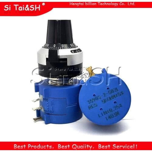 3590S-2 3590S Series Precision Multiturn Potentiometer 10 Ring Adjustable Resistor+1PCS Turns Counting Dial Rotary 6.35mm Knob