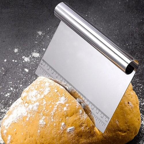 Stainless Steel Bowl Scraper Chopper Kitchen Food Scraper Icing Smoother Blade with Measuring Scale for Dough Cake Pizza xqmg