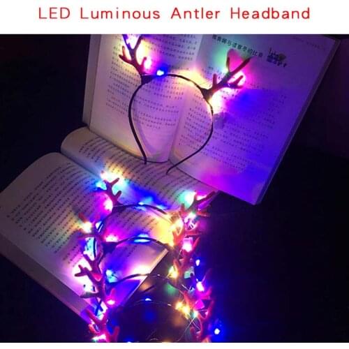 LED glowing feather antler headband toys for kids and women cute Christmas headband decorations party glowing antler headband