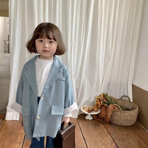 Korean Girls' Trench Coat 2021 Autumn New Childrens Temperament Solid Color Medium Length Style Fashion Coat Girls Trench Coat