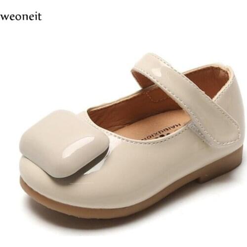 Weoneit 0-2Y Toddler Girls Shoes PU Leather Solid Yellow Princess Shoes Pink Baby Girls Dance Shoes Beige Infant First Walkers