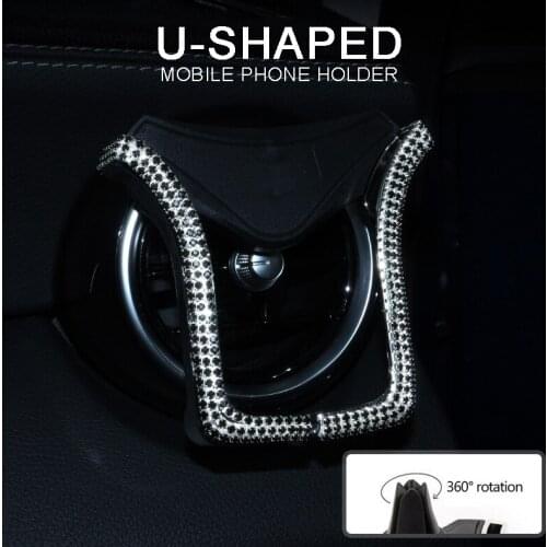 Crystal Diamond U-shaped Universal Car Phone Holder Bling Rhinestone Car Air Vent Mount Stand Mobile Phones Bracket