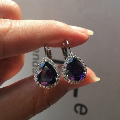 Charm Female Small Teardrop Earrings Boho Silver Color Clip Earrings For Women Crystal White Blue Red Purple Earrings