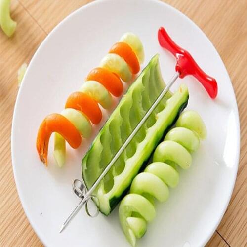 1PC Kitchen Spiral Knife Stainless Steel Cutter Potato Cucumber Chopper Manual Spiral Screw Slicer Cutter Kitchen Cooking Tool