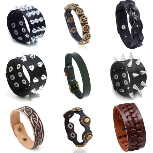 2021 Punk Gothic Rock Cuspidal Spikes Rivet Wide Leather Cuff Men Bracelet Wristbands Charm Bangle Goth Unisex Jewelry Gifts