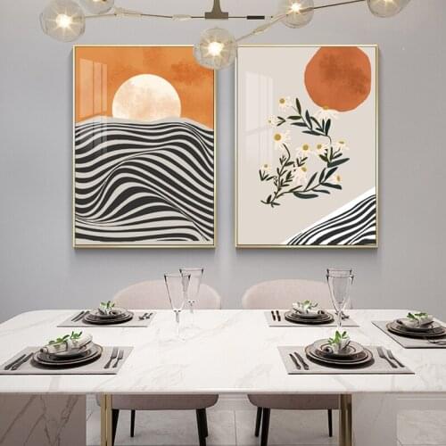 Abstract Mountain Sun Moon Flower Canvas Painting Wall Art Nordic Posters and Prints Wall Pictures for Living Room Decoration