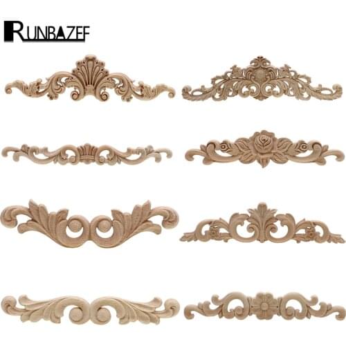 Rectangle Carving Natural Wood Appliques For Furniture Cabinet Unpainted Wooden Mouldings Decal Vintage Decoration Accessories