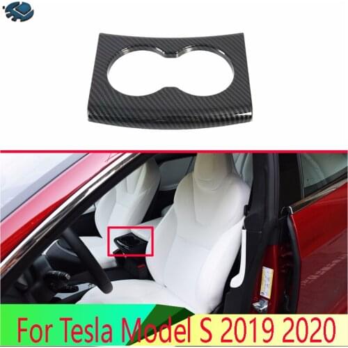 For Tesla Model S 2019 2020 Car Accessories Carbon Fiber Style Front Center Console Cup Drink Holder Cover Trim Bezel