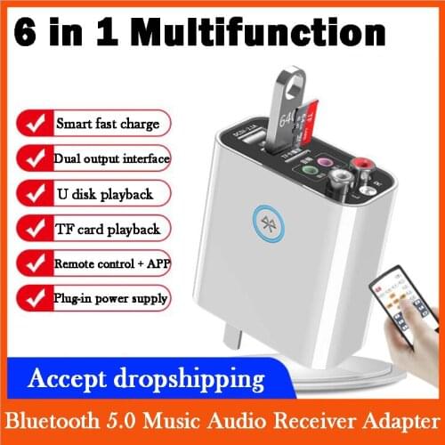 Bluetooth 5.0 Music Audio Receiver Adapter Transmitter for Home Hifi Speaker Quick USB Charger Aux Rac U Disk TF Player Plug