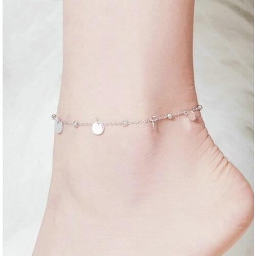 Silver Beads Anklets 925 Sterling Silver Geometric Minimalist Summer Fashion Foot Jewelry Bracelet for Ankle