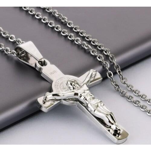 Gold Silver Color INRI Jesus Cross Pendant Necklace Women Stainless Steel Crucifix Link Chain Necklace Quicality Jewelry