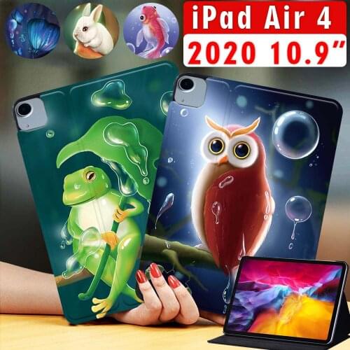 Tablet Case for Apple IPad Air 4 Animal Pattern PU Leather Tablet Stand Folio Cover + Free Stylus