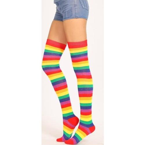 Long Socks Women Thigh Highs Socks Halloween Stockings Sexy Knee High Socks Stripe Fashion Rainbow Socks Happy Funny Socks Women
