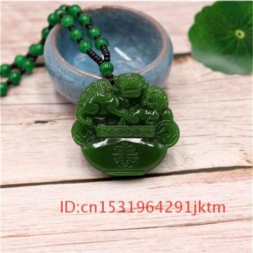 For Pendant Necklace Green Fashion Treasure Gifts Jadeite Charm Lion Men Carved Amulet Chinese Women Jade Hand Jewelry Natural