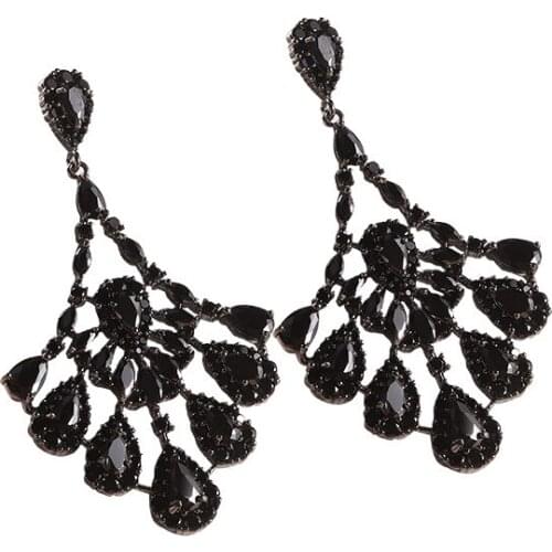 EYER Colored cubic zircon temperament dangle big earrings with fan droplet hollow black color earrings for women dating party