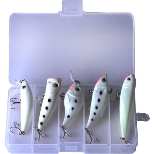 HENGJIA 5Pcs/Set Night Fishing Lure Short tongue Minnow Bait Kit Luminous VIB Popper Crankbait Pencil Artificial wobblers Box