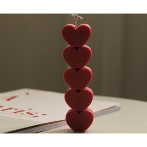 Ins Style 5 Holes Heart Shape Columnar Candle Mold DIY Aromatherapy Plaster Making Mold Home Decoration Chocolate Baking Mould