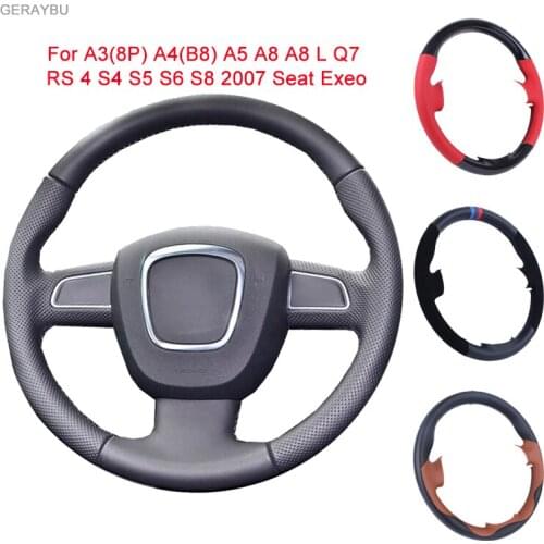 GERAYBU Custom DIY Fiber Leather Hand-sewn Car Steering Wheel Cover For Audi A3(8P) A4(B8) A5 A8 A8L Q7 RS4 S4 S5 S6 S8 2007