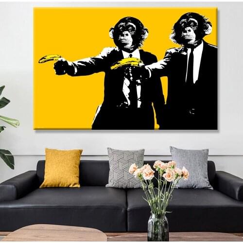 Pulp Fiction Monkeys Banana Guns Art Print Movie Poster Canvas Wall Painting Funny Animal Picture For Home Decoration