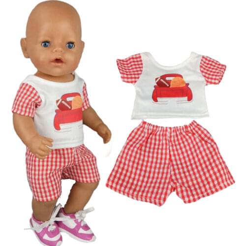 Doll clothes cartoon plaid car tee-shirt 18" Girl Doll Leisure Outfits