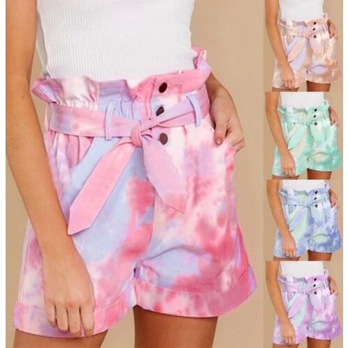 2021 Summer Shorts Casual Pants Fashion Candy Color Thin Pocket Women Girl Tie-dye Printed Middle WaistS-4XL Ins Hot Sell