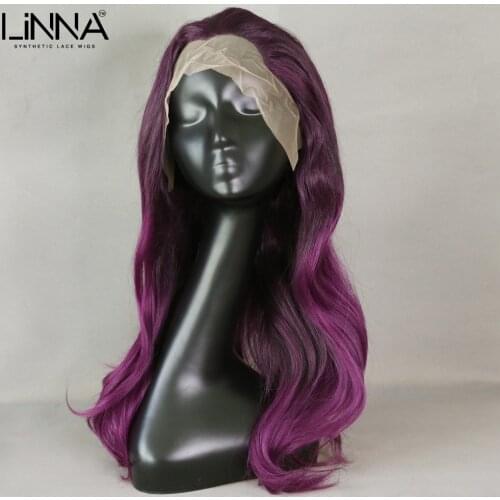 LINNA Purple Synthetic Lace Front Wigs For Women Natural Hairline High Temperature Fiber Wigs 24 Inch Loli Soft Hair Cosplay Wig