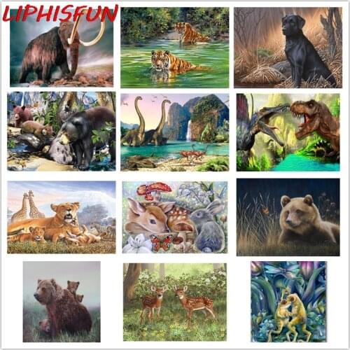 LIPHISFUN Full Square/round Drill Diamond Painting Scenery Animal Lion Handmade Diamond Embroidery Bear Cross Stitch Home Decor