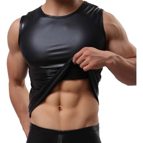 Tank Top Men Fashion 2021 Sexy Faux Leather Solid Black Men Tank Top Slim Fitness Sleeveless Tights Camiseta Tirantes Hombre