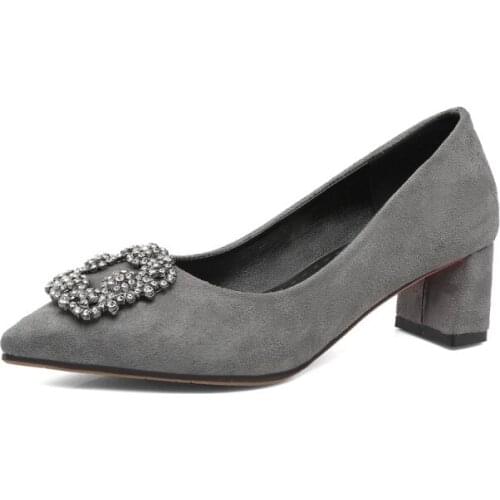 Big Size Fashionable pointed water drill buckle single shoe ladies high heels women shoes woman pumps