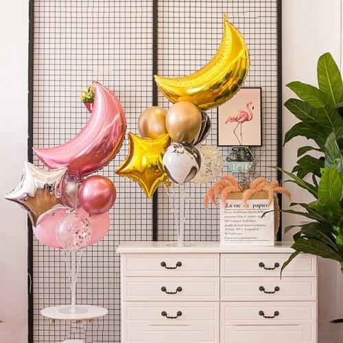 8pcs Big Moon Star Foil Balloon Set Helium Globos Latex Air Balls Birthday Party Wedding Decorate Confetti Balloons with Holders