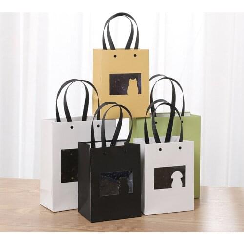 New Cute Rabbit Transparent Window Paper Bag Large Capacity Flower Gift Packing Boxes Birthday Wedding Party Souvenir Gift Bags