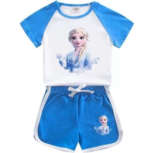 Disney Frozen Princess Elsa Anna Girls Clothes Summer Cotton Baby Kids Tops Short Casual Sport Suits Children’s Clothes Outfits