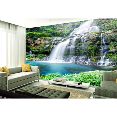 Custom green waterfall wallpapers 3d murals wallpaper for living room 3d landscape wallpaper