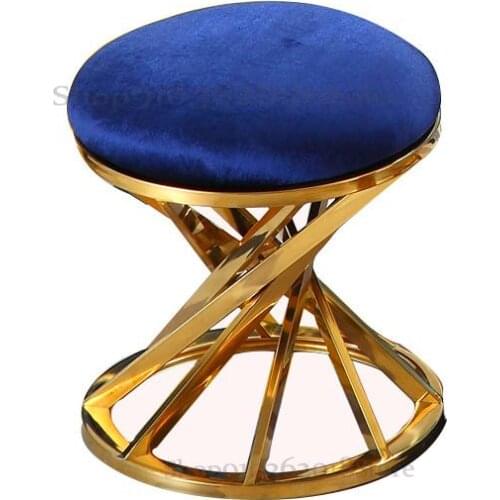 Postmodern Stainless Steel Light Luxury Short Stool Dressing Stool Creative Fashion Small Round Dining Stool Fabric Sofa Bench H