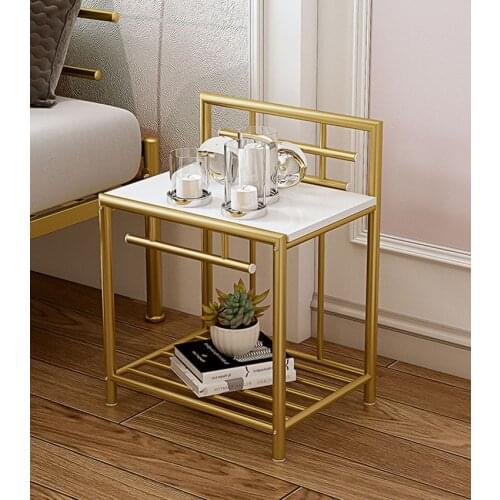 Simple modern iron bedside table nightstand with storage rack cabinet sofa side small table easy assembly golden white black