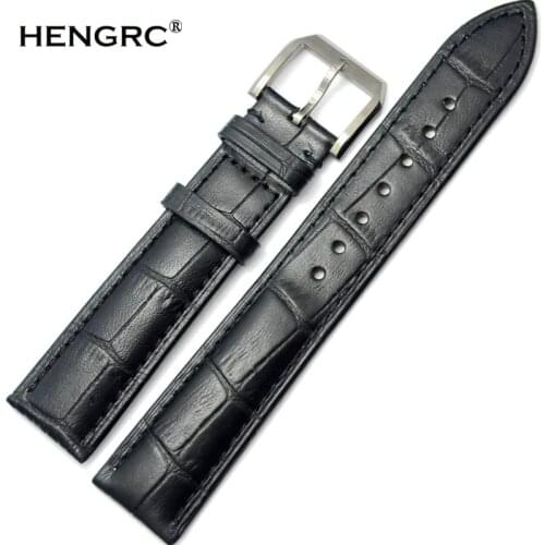 HENGRC Cowhide Watchbands 19mm 20mm 21mm 22mm 24mm Genuine Leather Clock Watch Strap Band Watch Accessories Metal Buckle Clasp