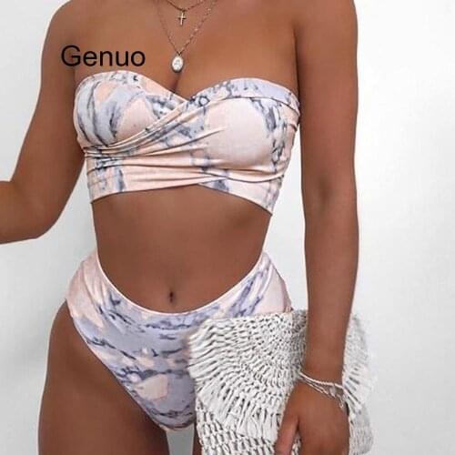 Sexy Bikini New Strapless Bandage Print Bikinis Padded High Waist Swimsuit Beachwear Female Bathing Suit Women Biquini S-L