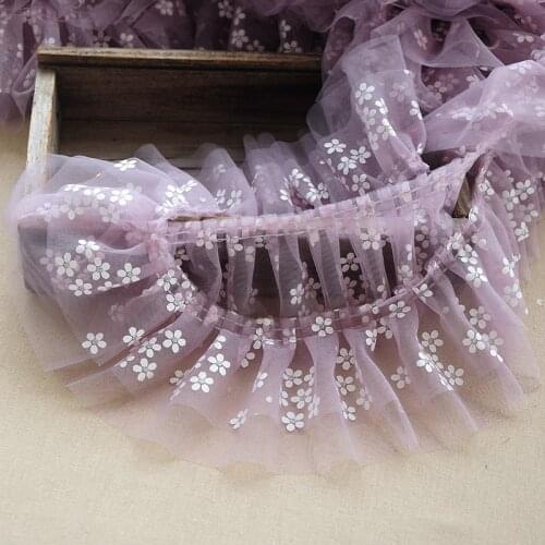 10cm wide Modern small plum blossom printed mesh pleated refreshing three-dimensional lace handmade DIY doll clothes skirt