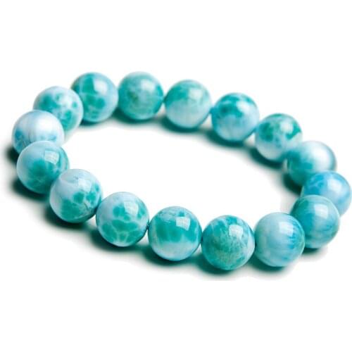 13mm Stretch Natural Larimar Bracelets For Women Men Genuine Blue Round Bead Crystal Natural Stone Bracelet