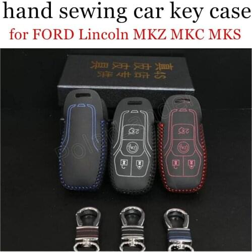 Only Red fit for FORD Lincoln MKZ MKC MKS sewing hand leather car key case cover Special case best selling