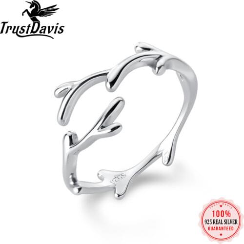 ElfoPlataSi 100% 925 Solid Real Sterling Silver Fashion Leaves Openingl Ring Sizable 5 6 7 For Teen Girl Kid Xmas Gift XY555