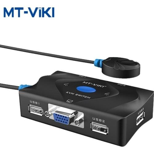 MT-VIKI 2 Port KVM Switch VGA Computer Monitor USB Keyboard Mouse U Disk Printer Sharing Device With KVM Cable MT-201-KM