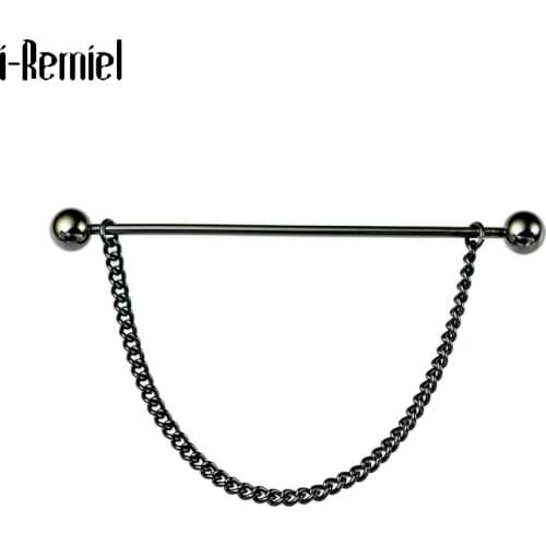 Simple Gold Color Pins Brooches Metal Chain Tassel French Shirt Collar Lapel Pin Fashion Gentle Men Male Jewelry Accessories