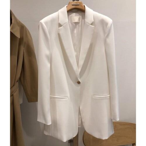 Womens jacket 2020 autumn new womens fashion long loose long sleeve high quality white suit casual ladies blazer