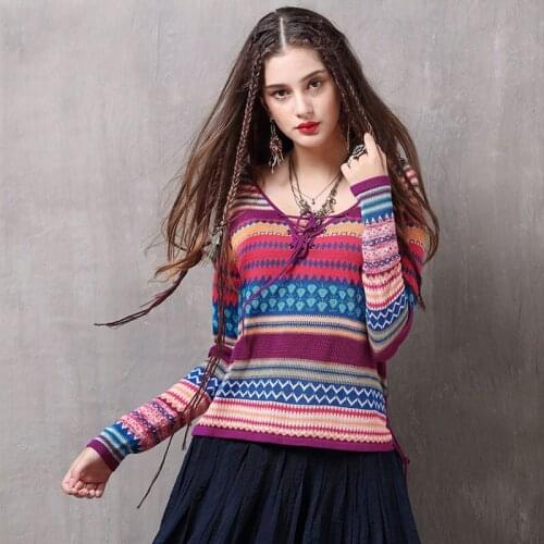 Women Striped Pullover Lace Up Sweater V Neck Slim Casual Basic Winter Tops Knitted Sweater 2019 Knitwear Jumpers Ladies AA5128